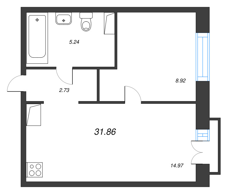 1 ккв 31,9 м²