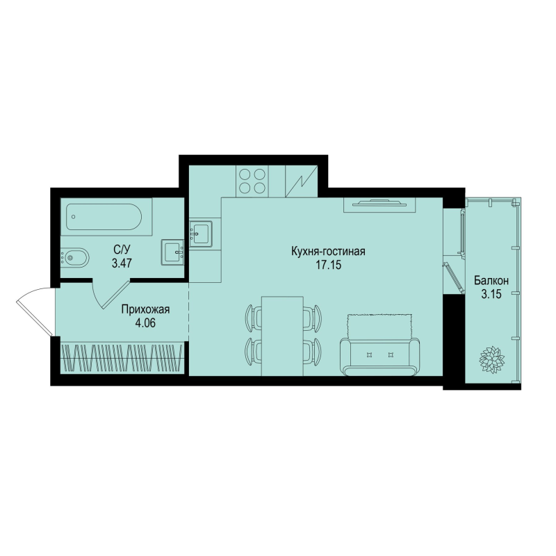Студия 25,6 м²