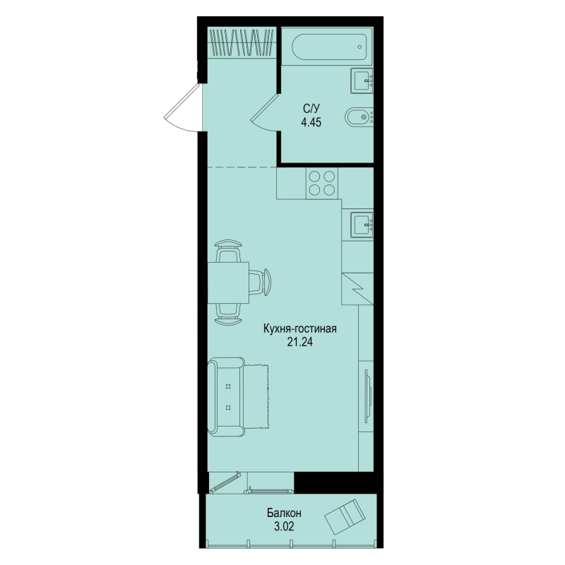 Студия 26,6 м²