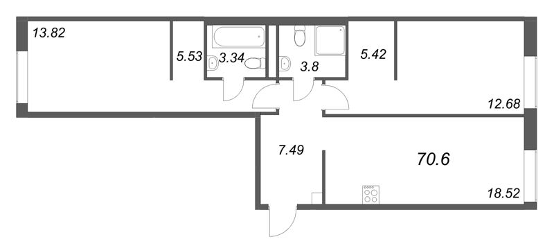 3 ккв (Евро) 70,6 м²