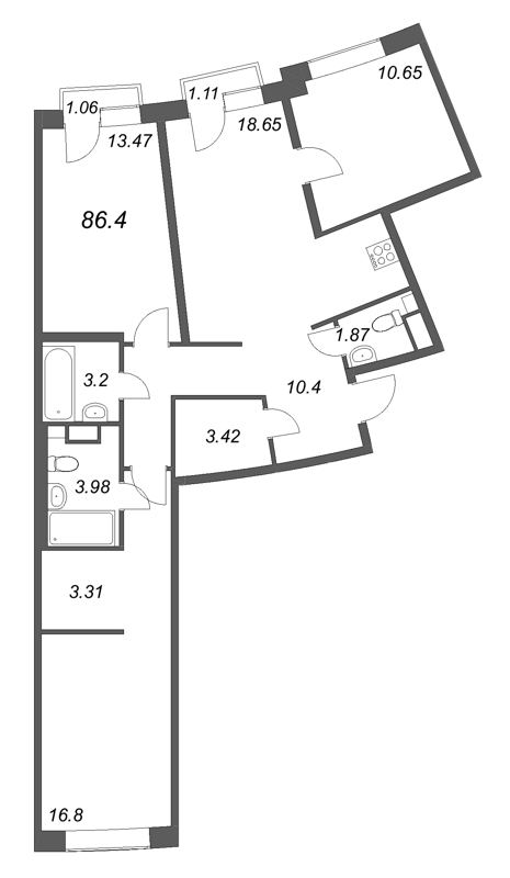 4 ккв (Евро) 86,4 м²