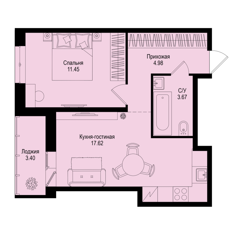 2 ккв (Евро) 39,4 м²