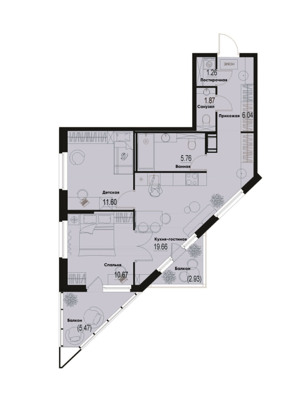 3 ккв (Евро) 59,4 м²
