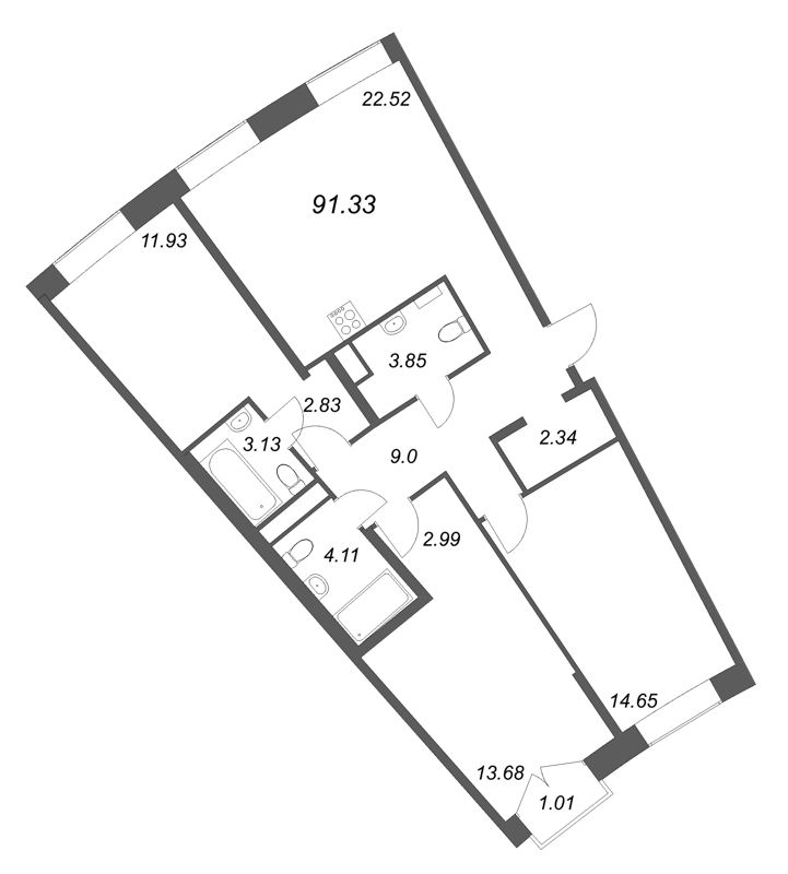 4 ккв (Евро) 91,3 м²