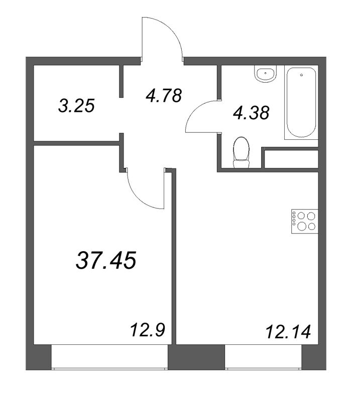 1 ккв 37,5 м²