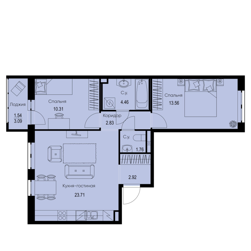 3 ккв (Евро) 61,1 м²