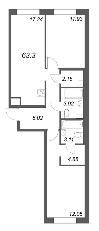 3 ккв (Евро) 63,3 м²