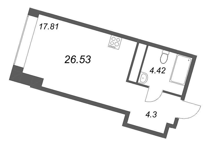 Студия 26,5 м²