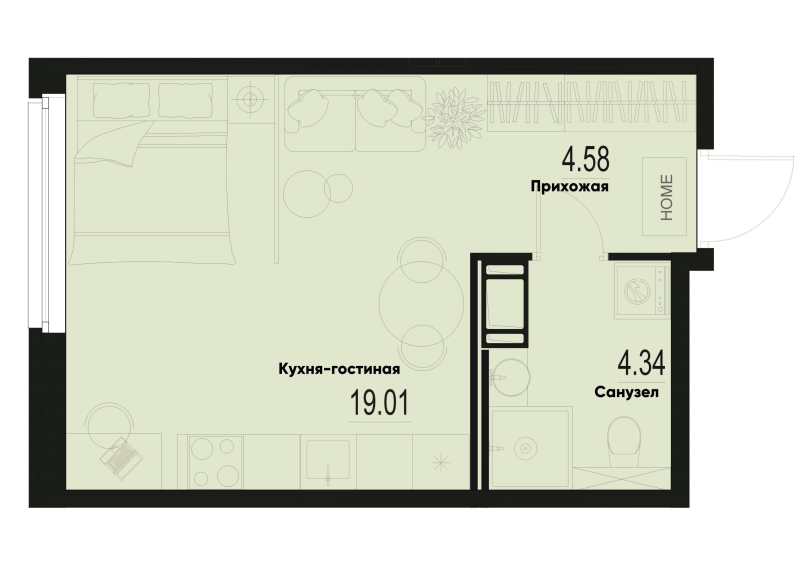 Студия 27,9 м²
