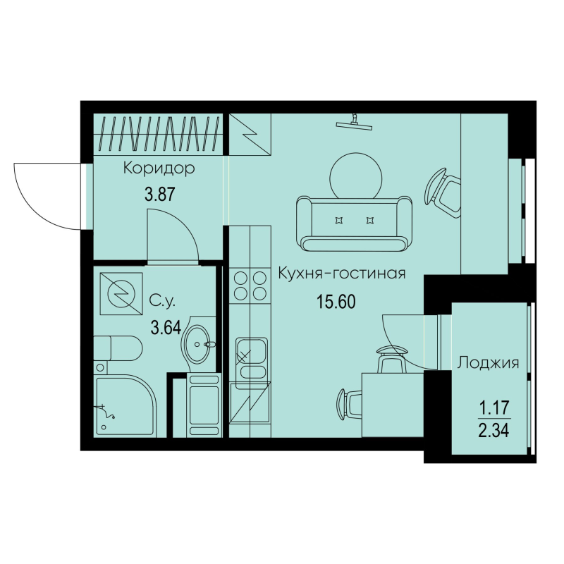 Студия 24,3 м²