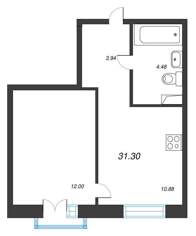 1 ккв 31,3 м²