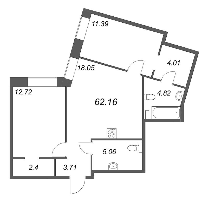 3 ккв (Евро) 62,2 м²