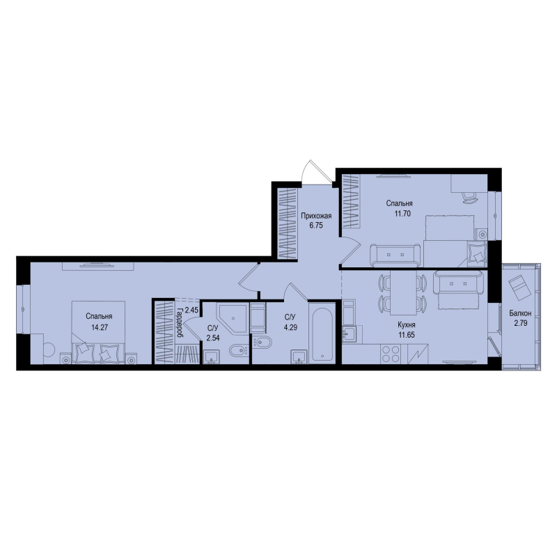 2 ккв 54,5 м²