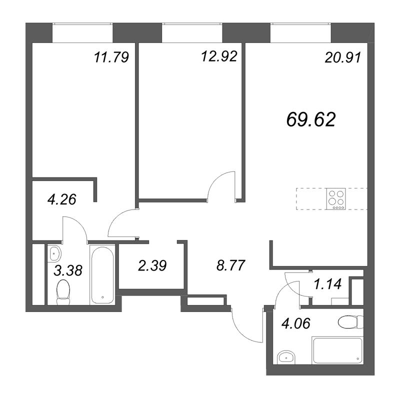 3 ккв (Евро) 69,6 м²