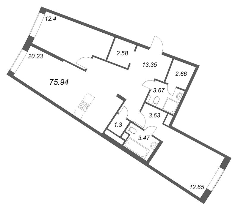3 ккв (Евро) 75,9 м²