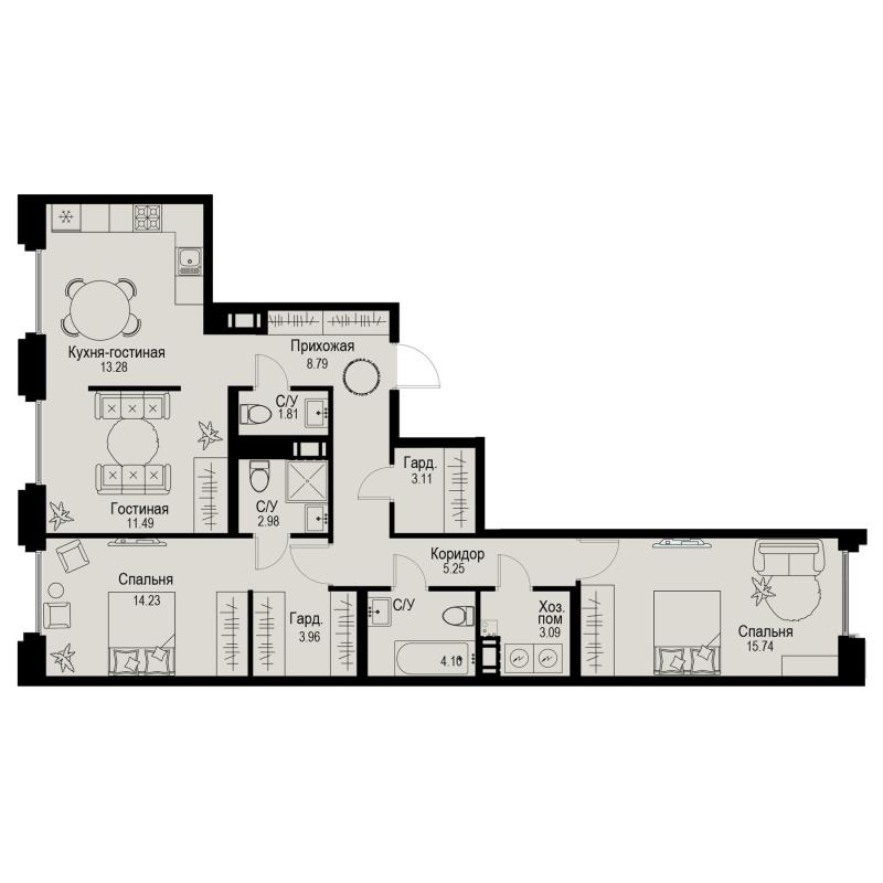 3 ккв (Евро) 87,8 м²