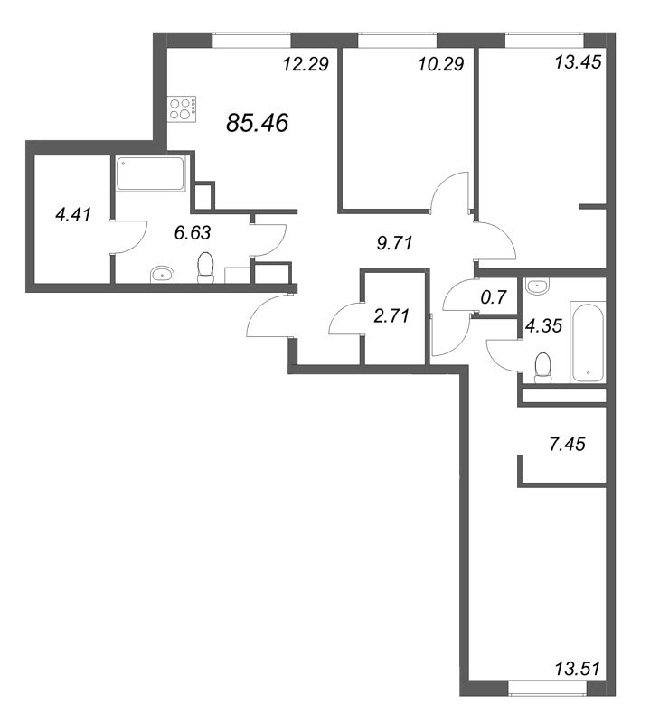3 ккв 85,5 м²
