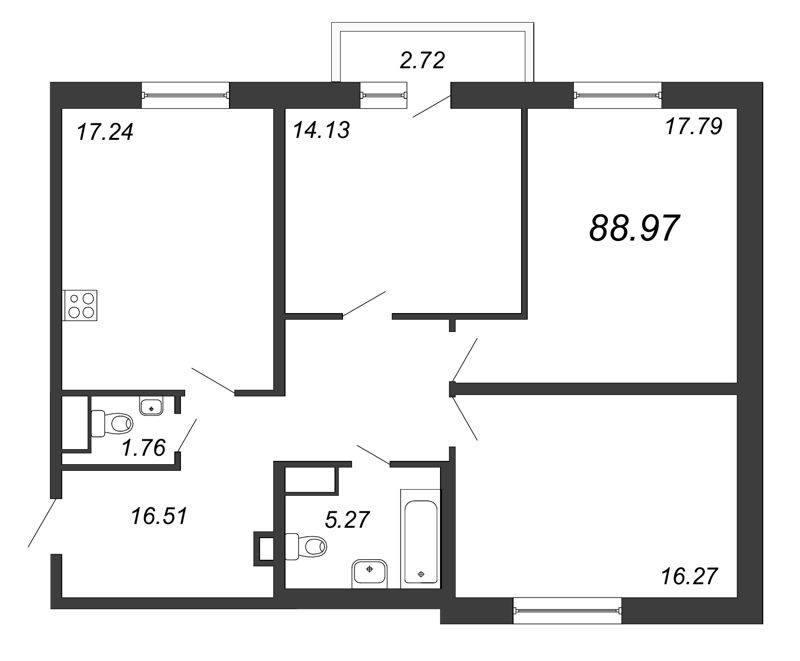 3 ккв 89 м²