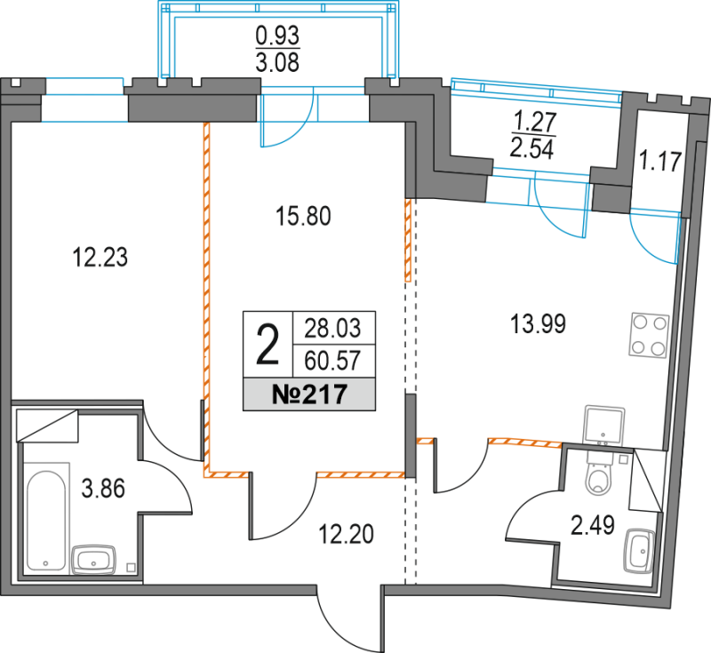 2 ккв 60,6 м²