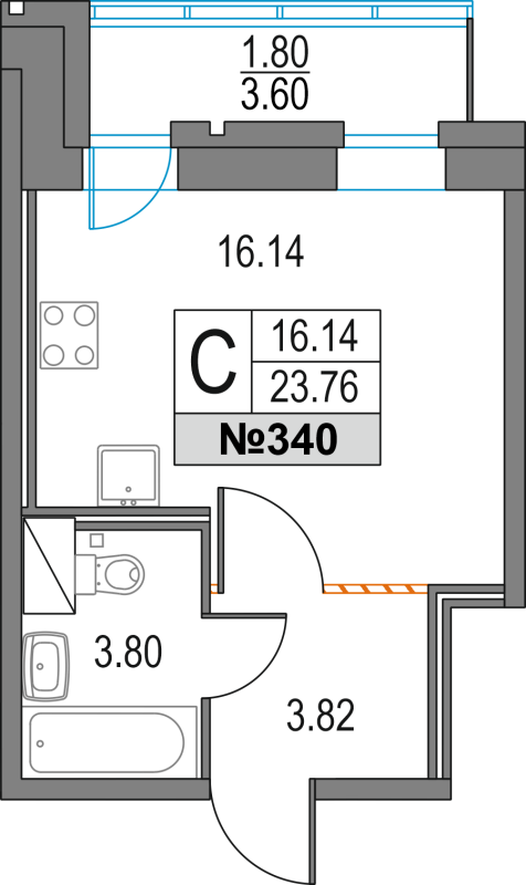 Студия 23,8 м²