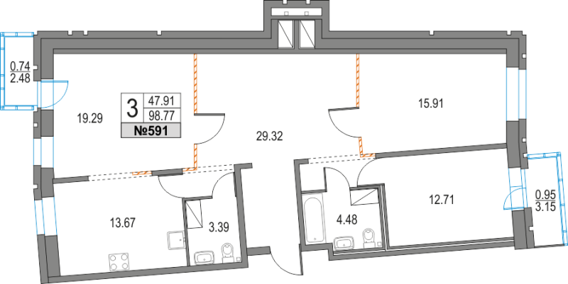 3 ккв 98,8 м²