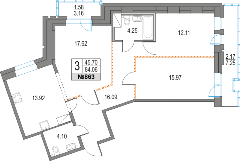 3 ккв 84,1 м²
