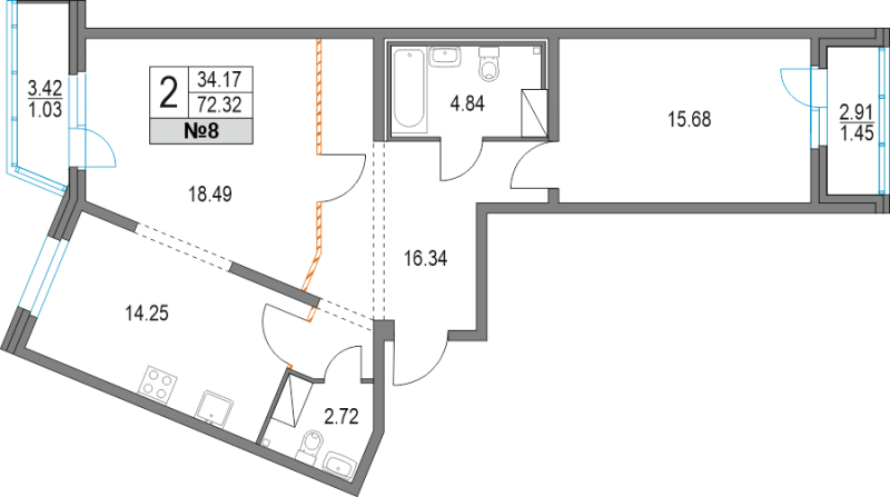 2 ккв 72,1 м²
