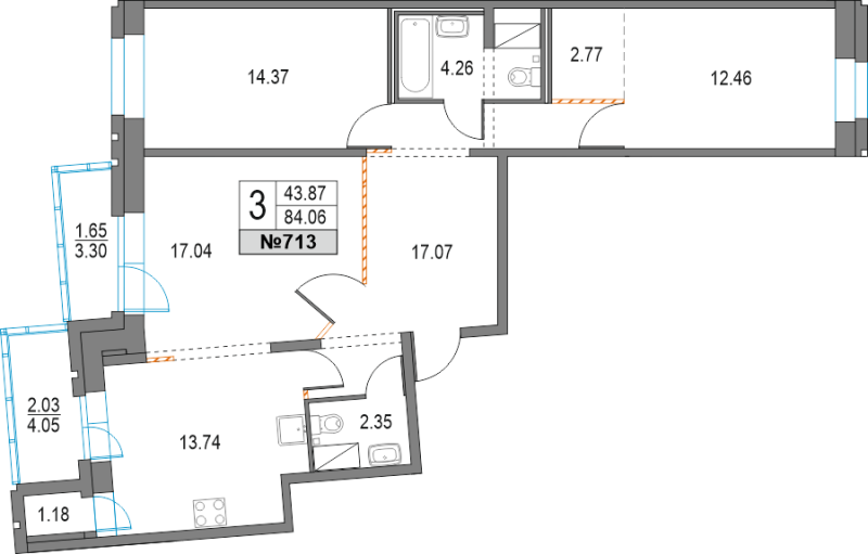 3 ккв 84,1 м²