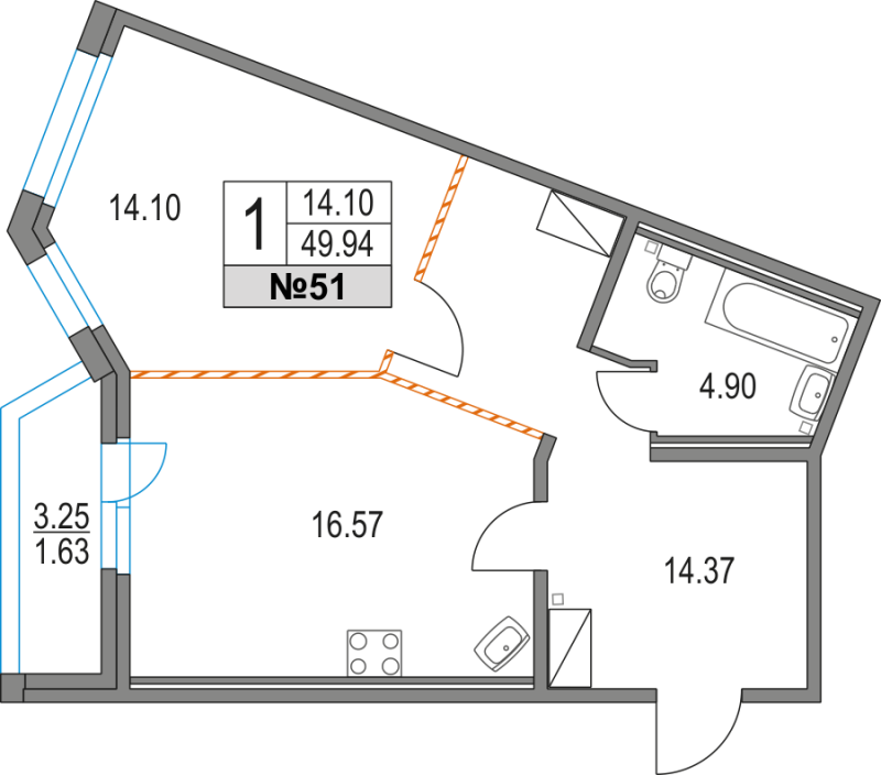 1 ккв 49,9 м²