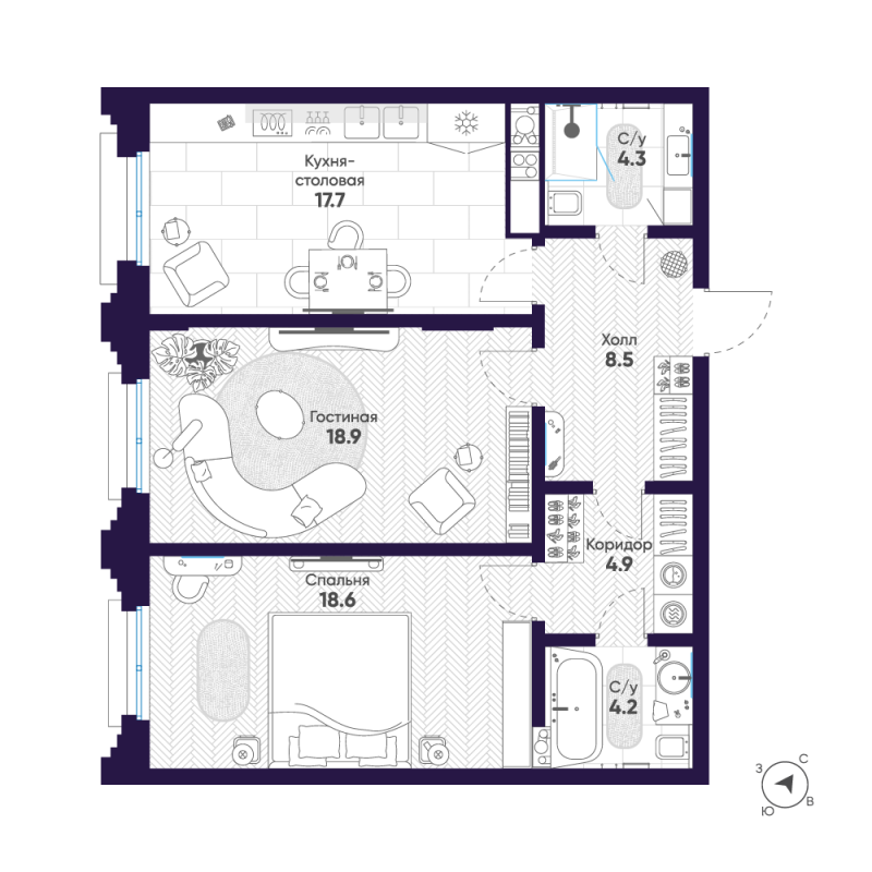 3 ккв (Евро) 77,1 м²