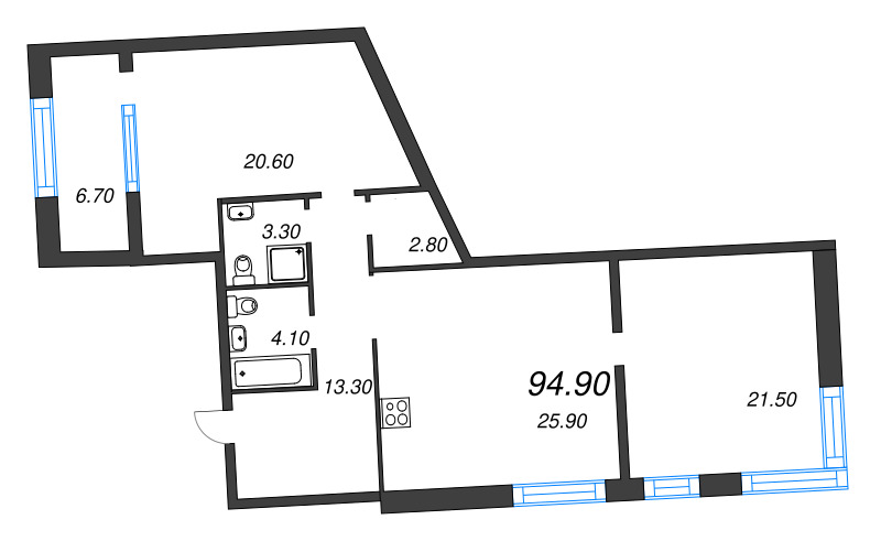 3 ккв (Евро) 94,9 м²