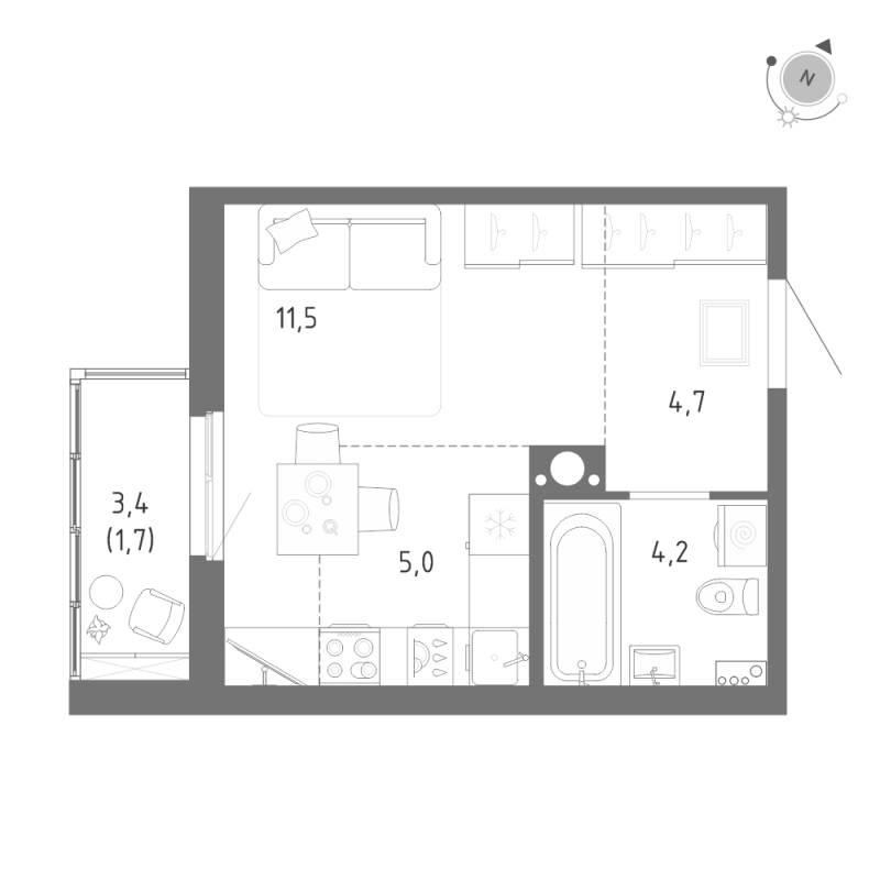 Студия 27,1 м²