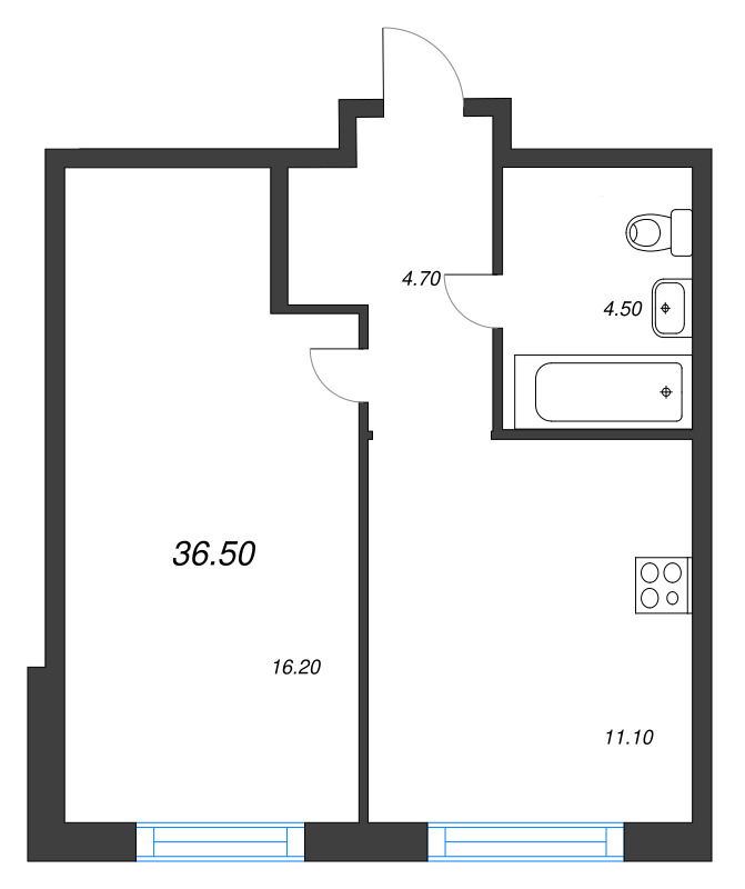1 ккв 36,5 м²