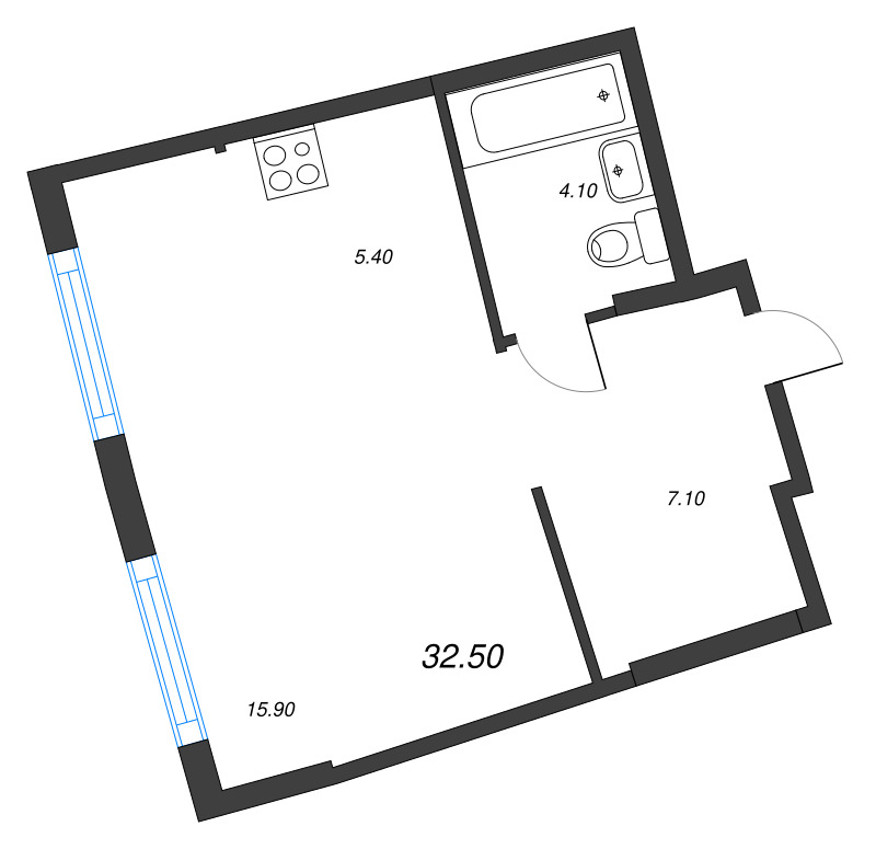 Студия 32,5 м²