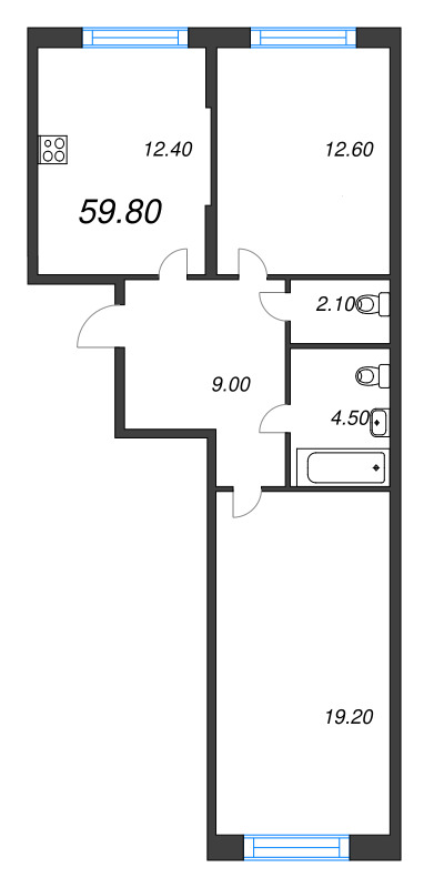 2 ккв 59,8 м²