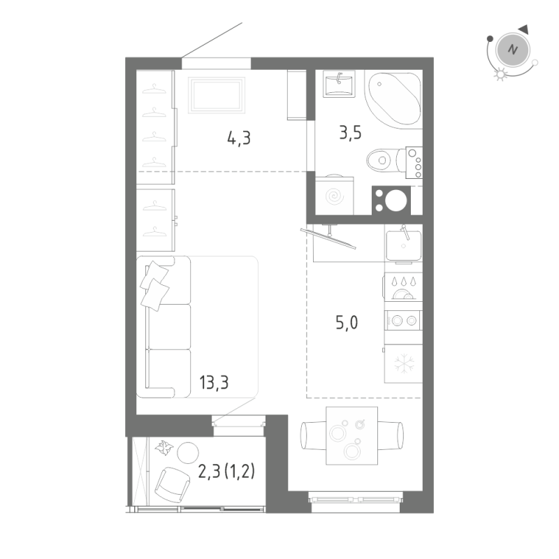 Студия 27,4 м²