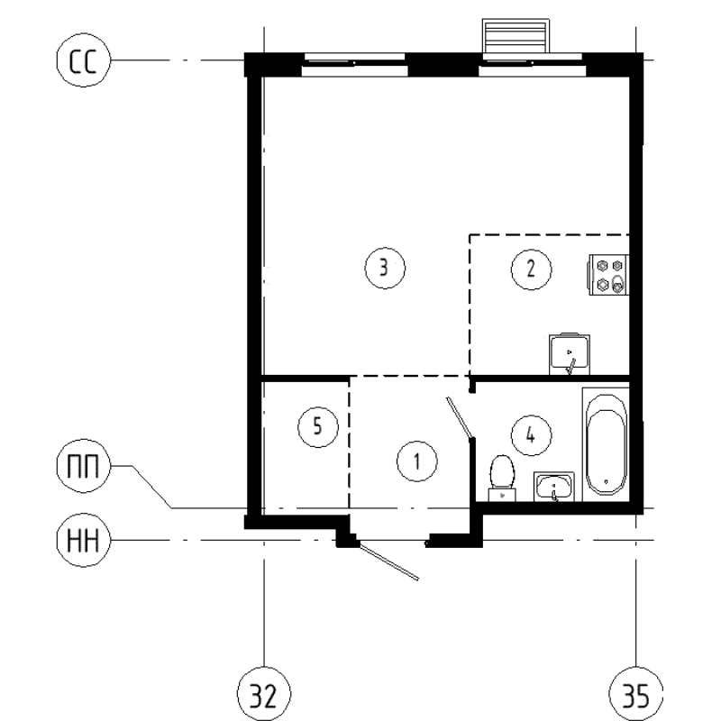 Студия 35,4 м²