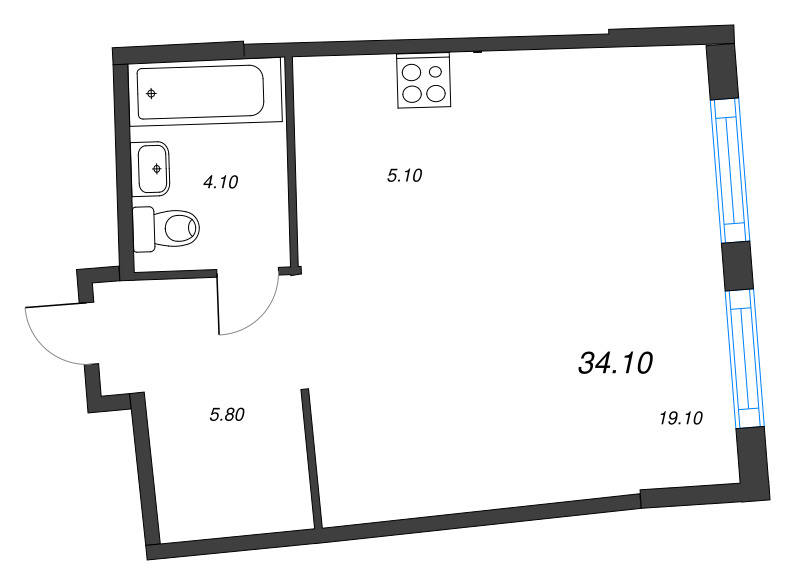 Студия 34,1 м²