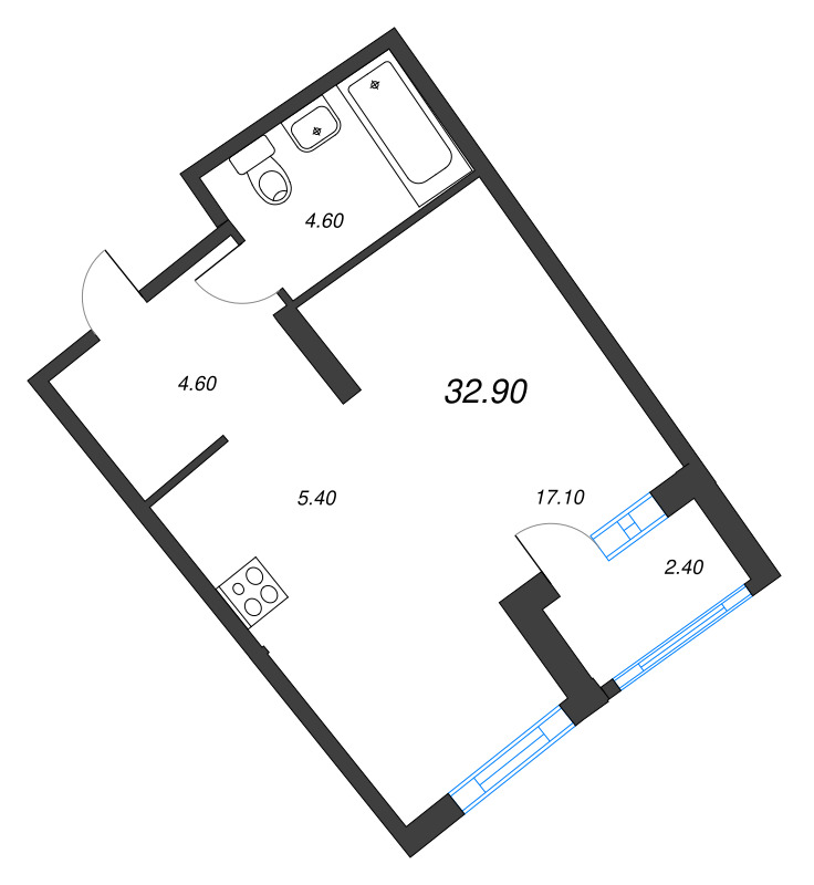 Студия 32,9 м²