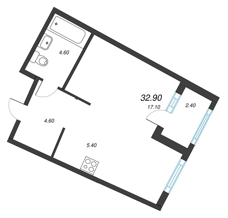 Студия 32,9 м²