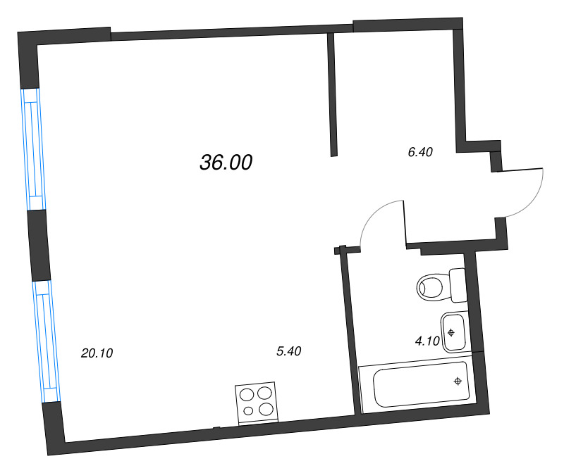 Студия 36 м²