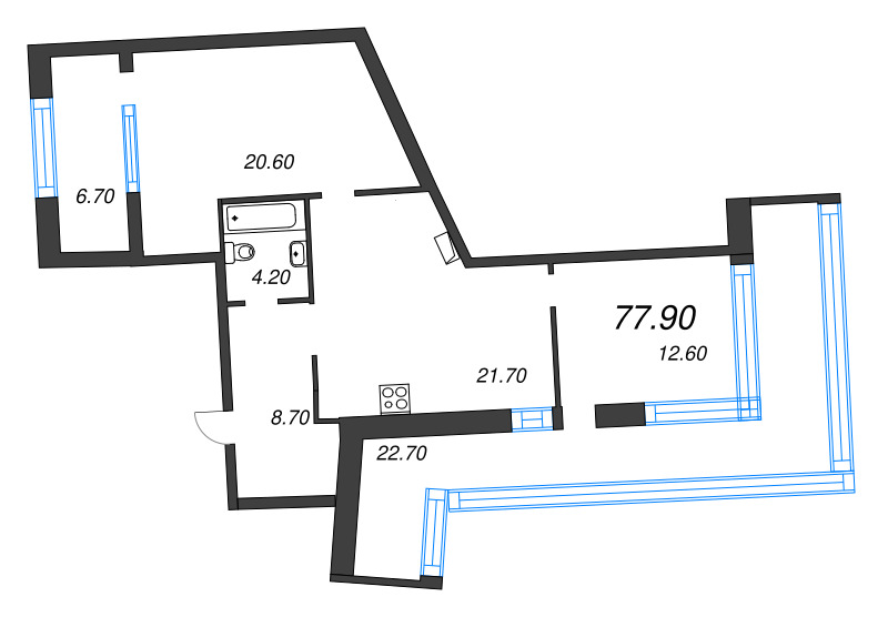3 ккв (Евро) 77,9 м²
