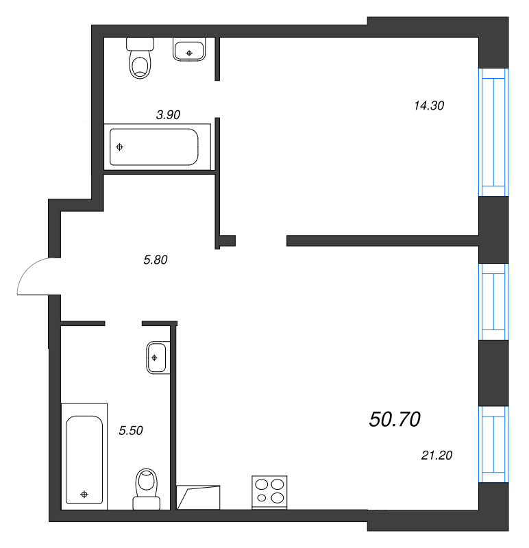 2 ккв (Евро) 50,7 м²