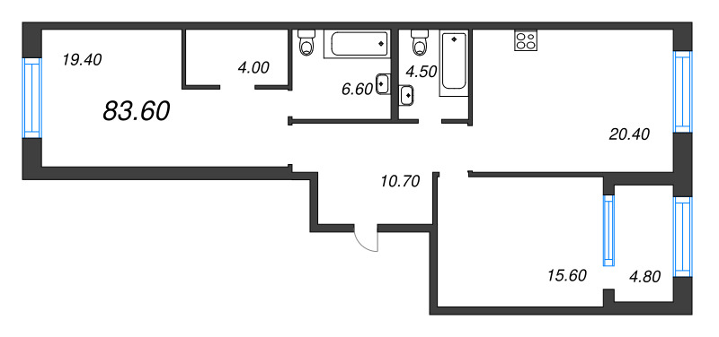 3 ккв (Евро) 83,6 м²