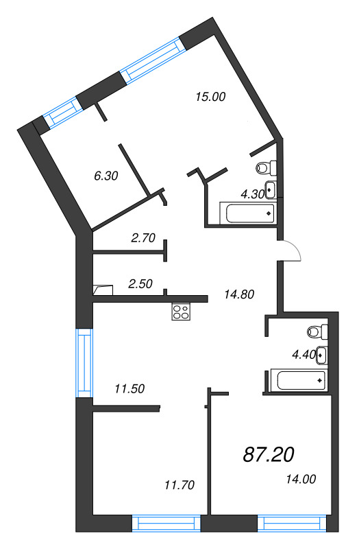 3 ккв (Евро) 87,2 м²