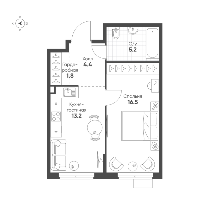 1 ккв 41,1 м²