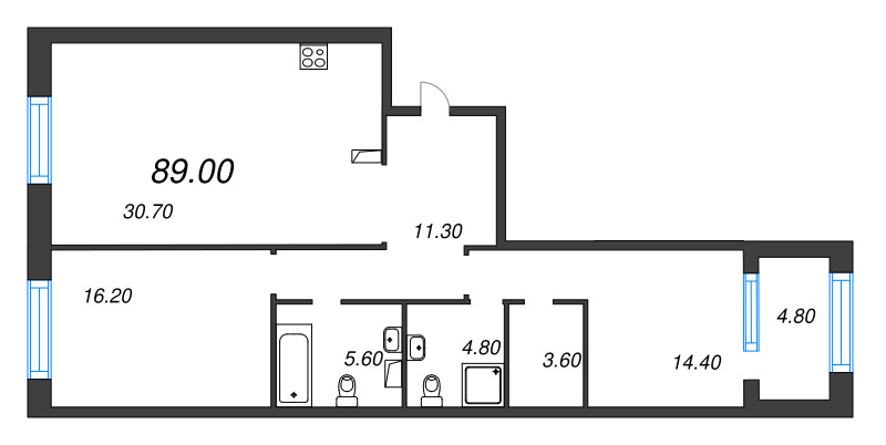 3 ккв (Евро) 89 м²