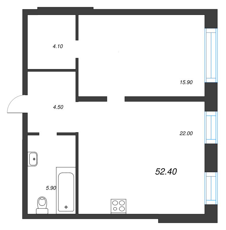 2 ккв (Евро) 52,4 м²