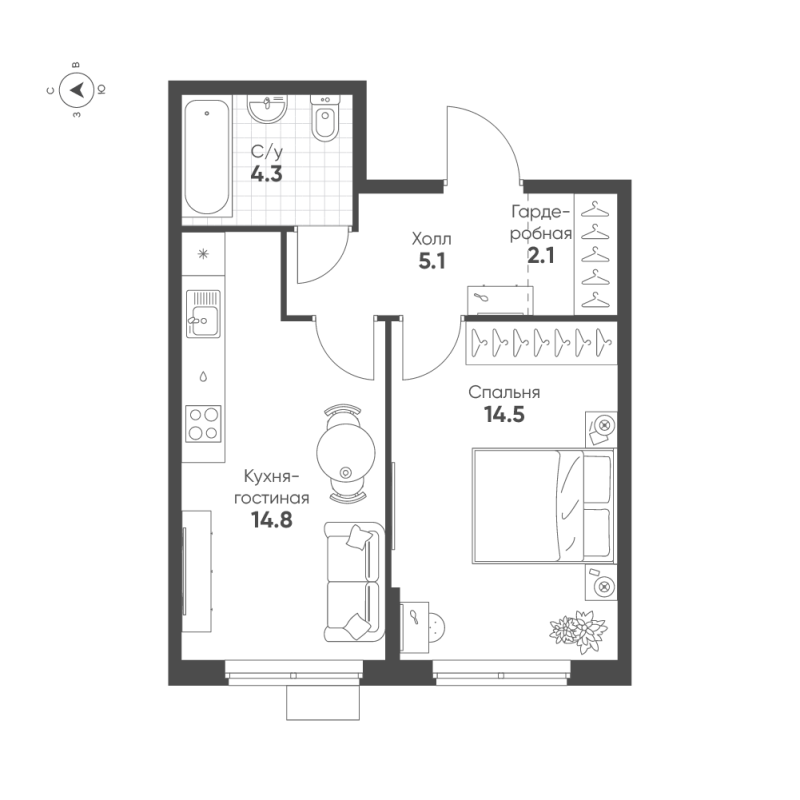 1 ккв 40,8 м²