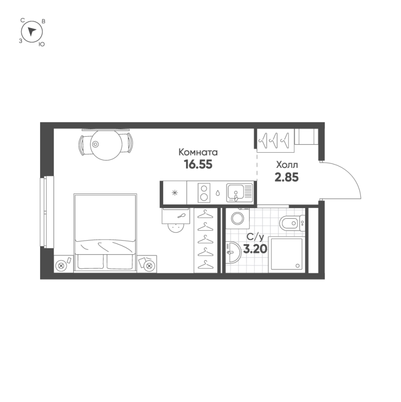Студия 22,6 м²